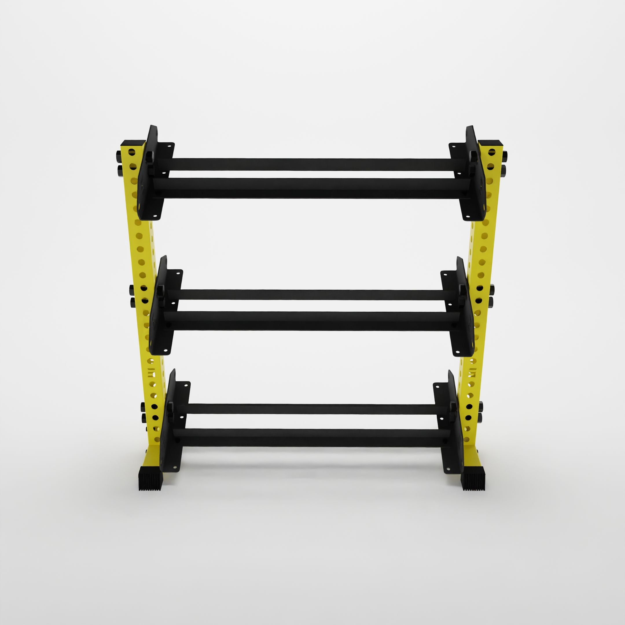 yellow 43-inch alpha 3-tier horizontal dumbbell rack