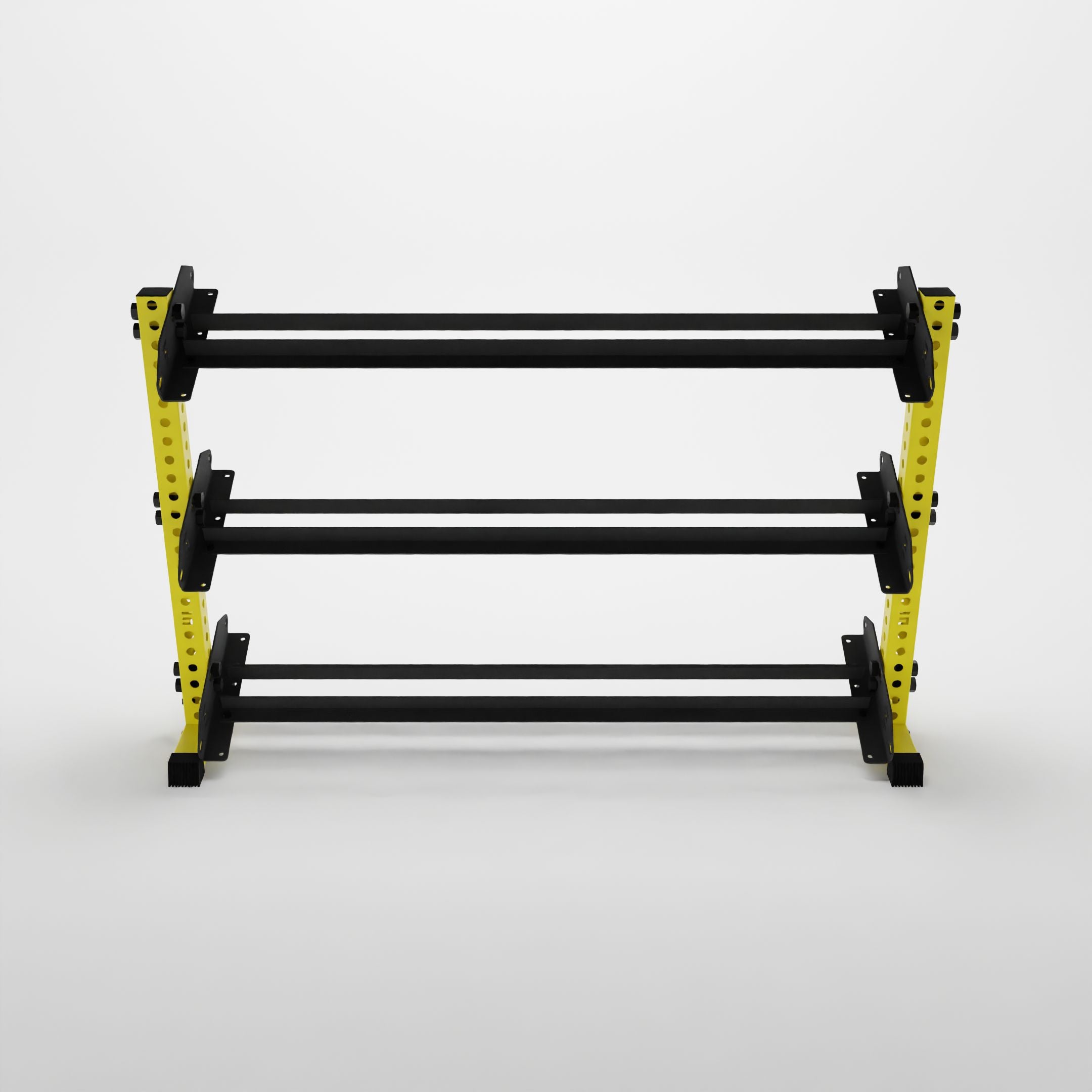 yellow 70-inch alpha 3-tier horizontal dumbbell rack