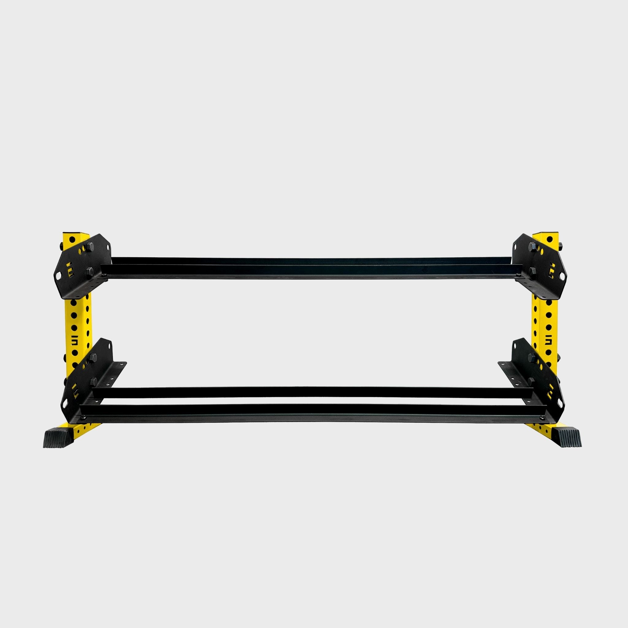 yellow empty 70-inch bravo 2-tier horizontal dumbbell storage rack