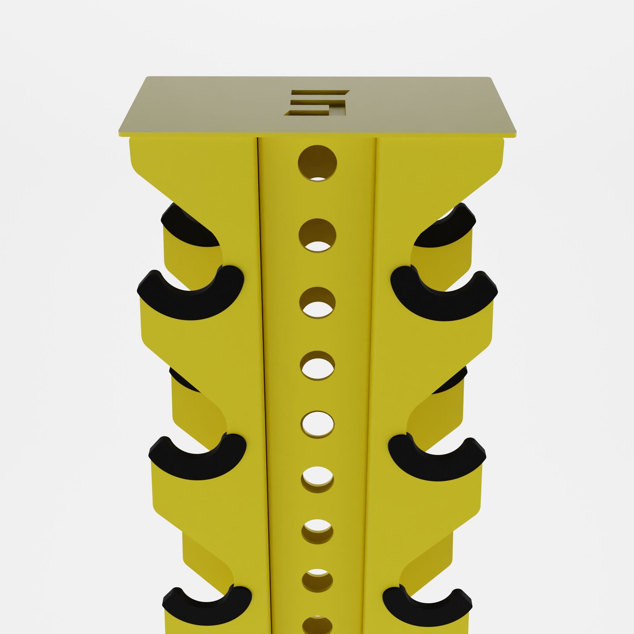 yellow alpha 8-tier vertical dumbbell storage rack top