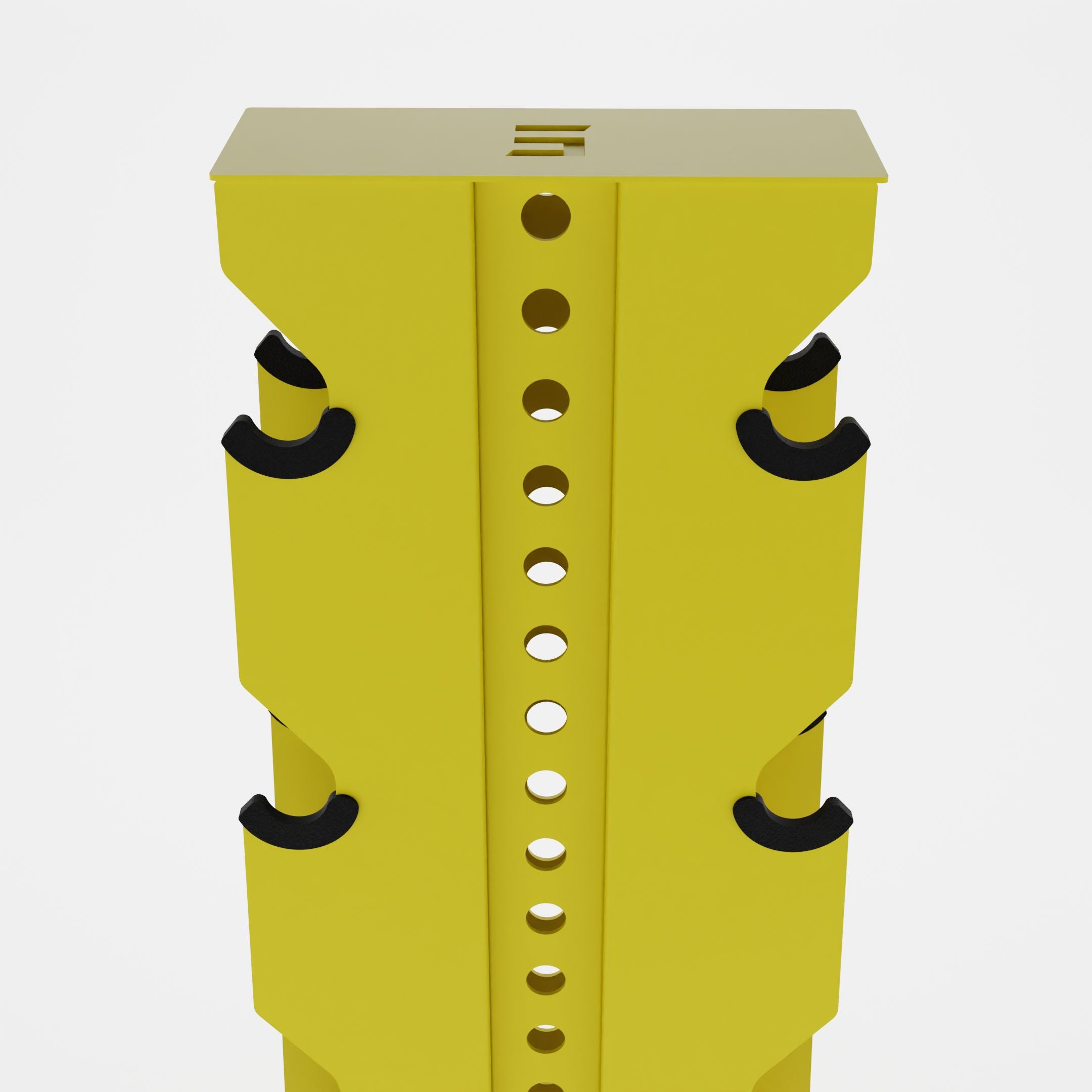 yellow alpha elite vertical dumbbell storage rack top view