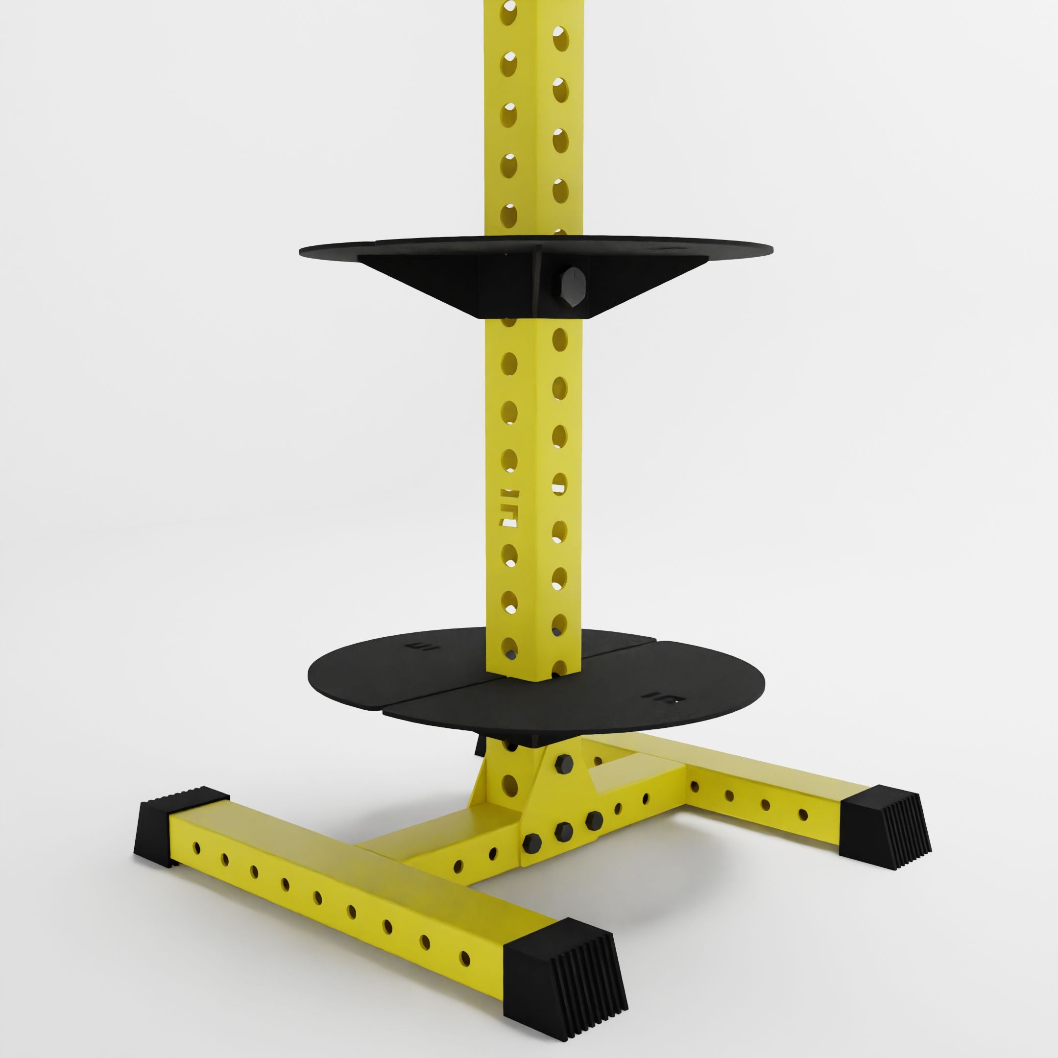 yellow alpha pk vertical hybrid plate and kettlebell storage rack base