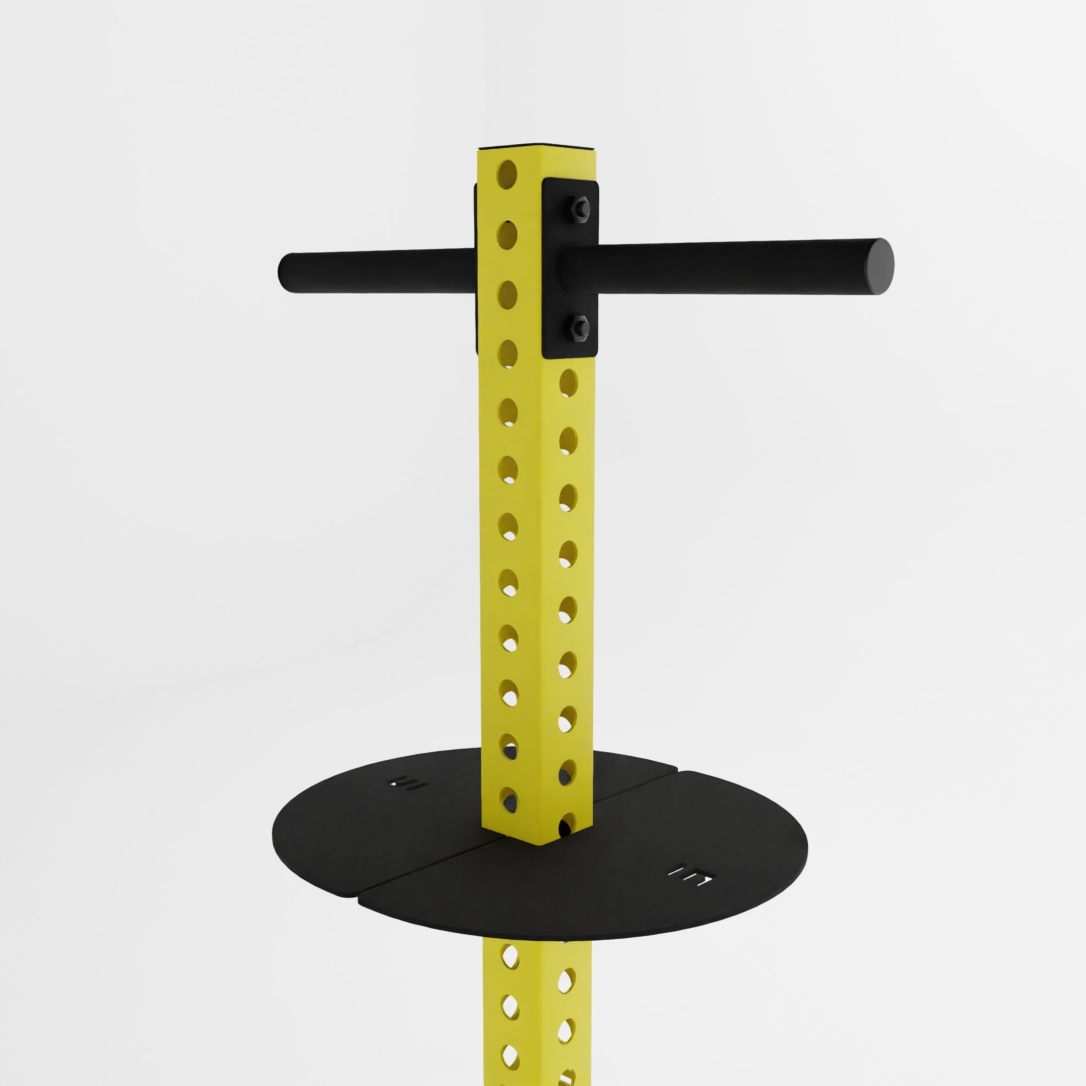 yellow alpha pk vertical hybrid plate and kettlebell storage rack top