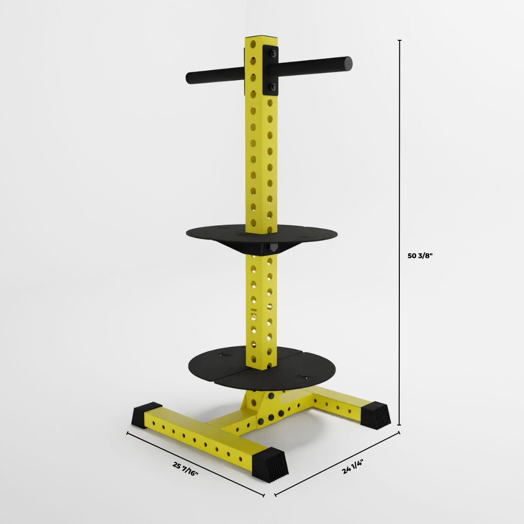 yellow alpha pk vertical hybrid plate and kettlebell storage rack dimensions