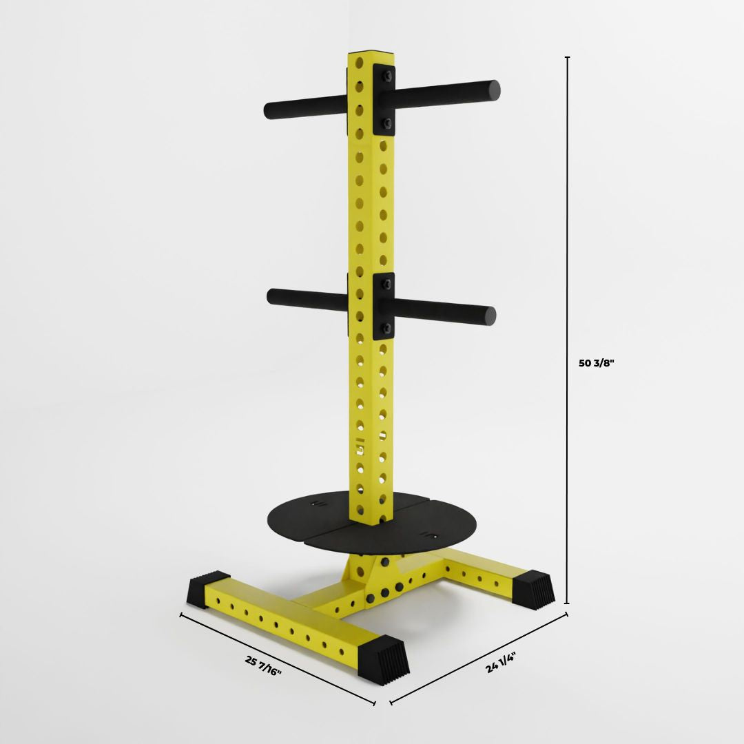 yellow alpha pk vertical hybrid plate and kettlebell storage rack dimensions