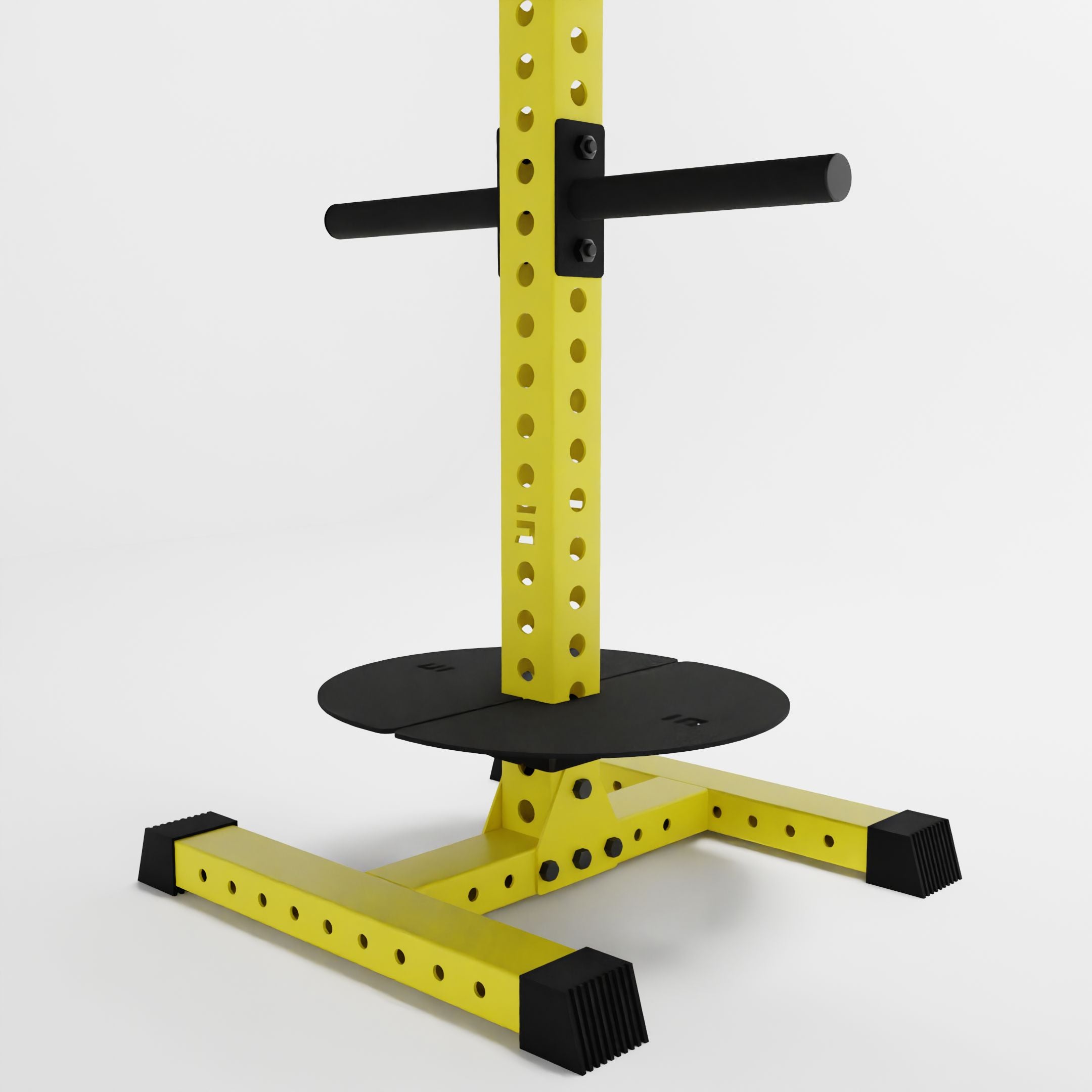 yellow alpha pk vertical hybrid plate and kettlebell storage rack base