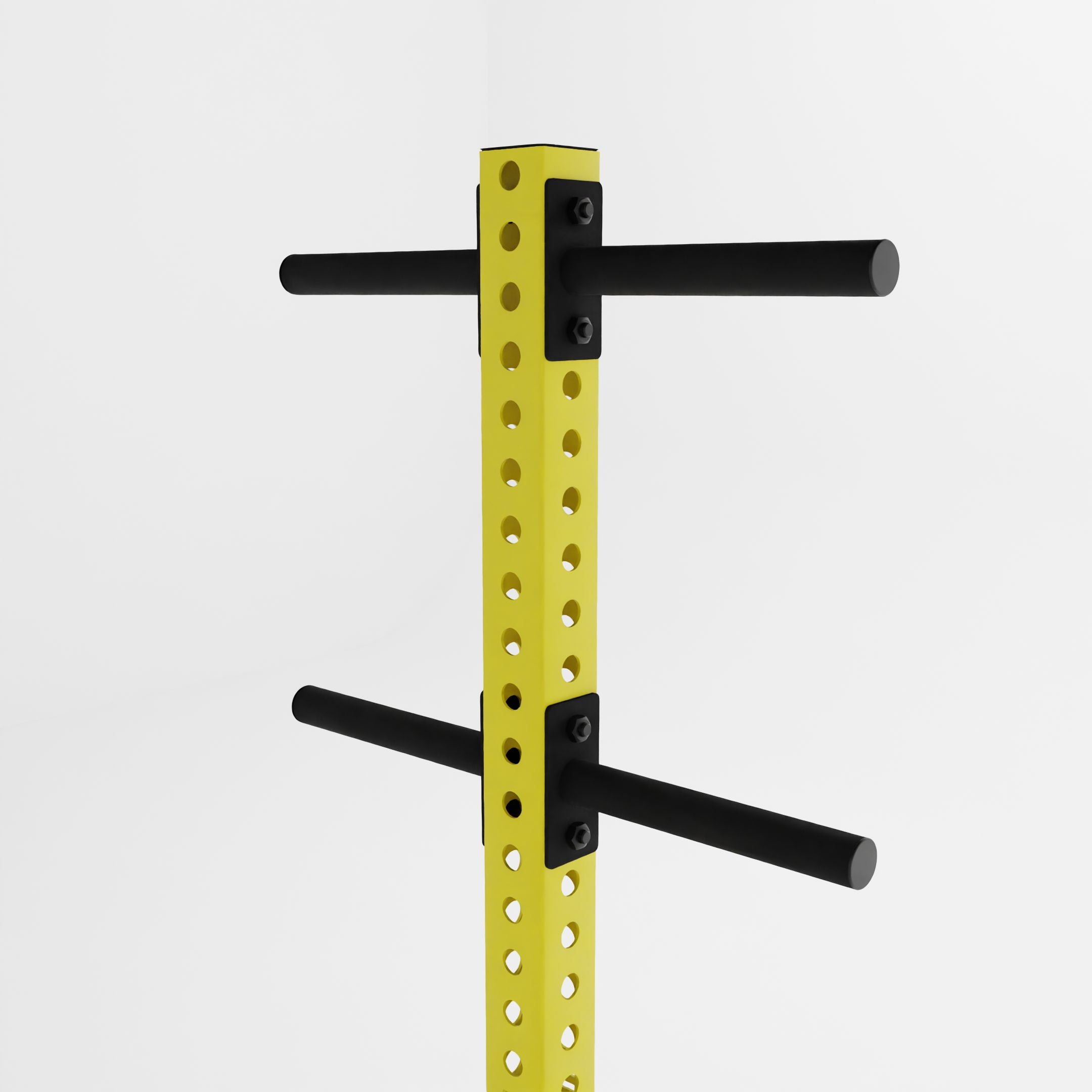 yellow alpha pk vertical hybrid plate and kettlebell storage rack top