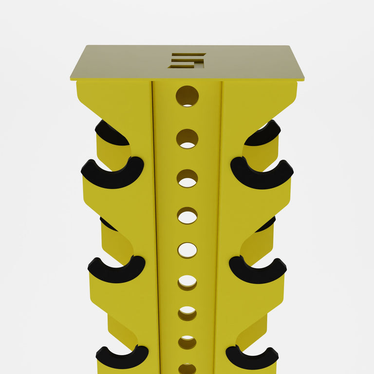 yellow delta 10-tier vertical dumbbell storage rack top