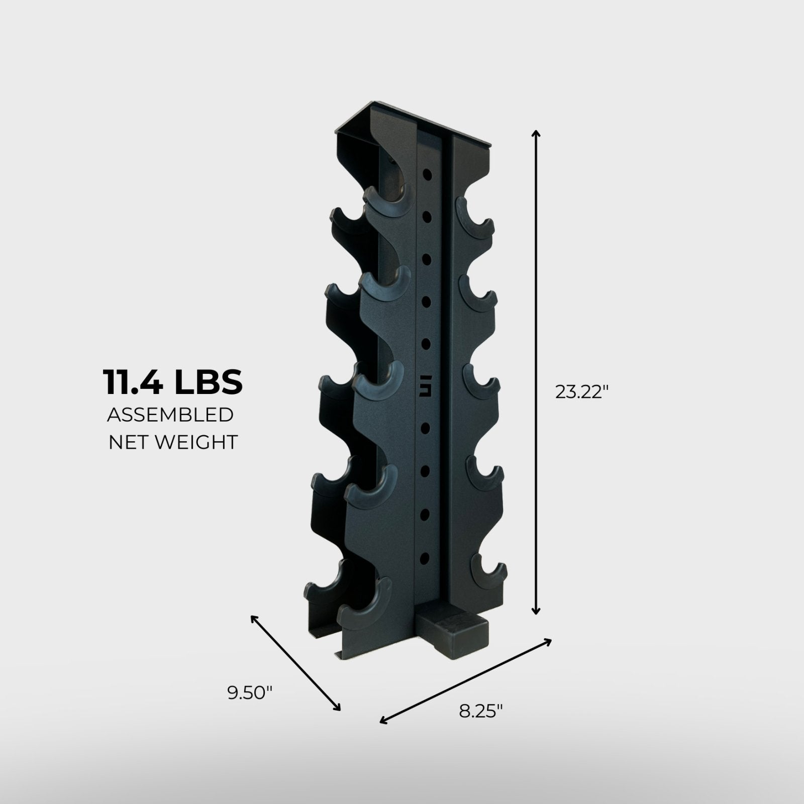 black charlie 5-tier vertical dumbbell storage rack and its product dimensions