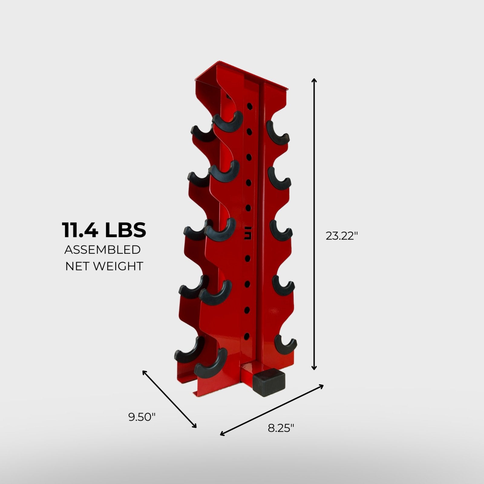 red charlie 5-tier vertical dumbbell storage rack and its product dimensions