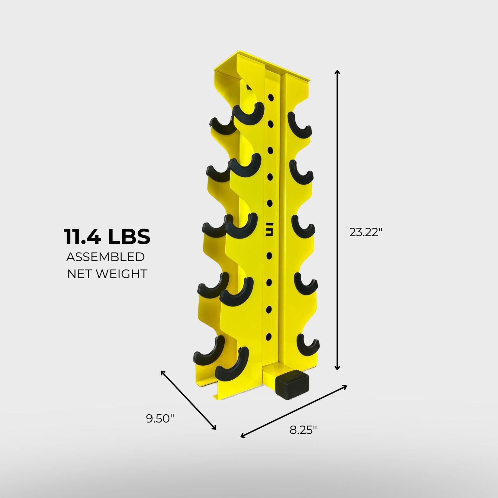 yellow charlie 5-tier vertical dumbbell storage rack and its product dimensions